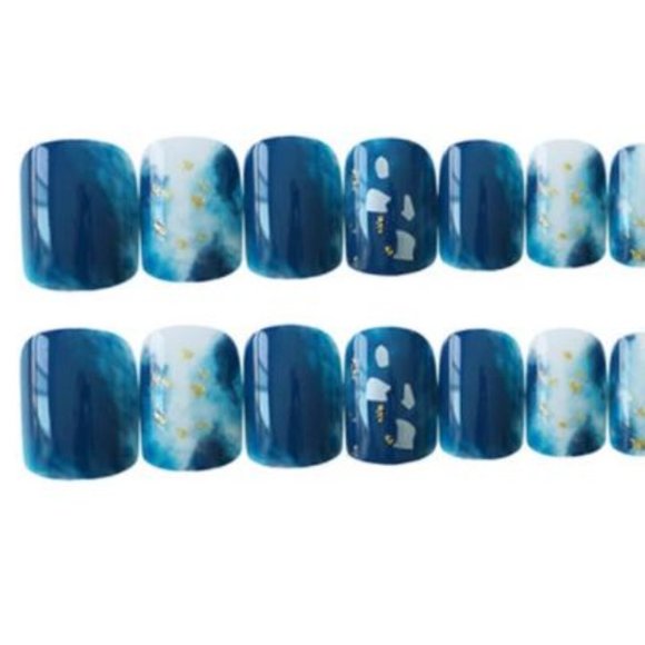 24 PCS Marbled Underwater Blue Press On Nails - Picture 4 of 6